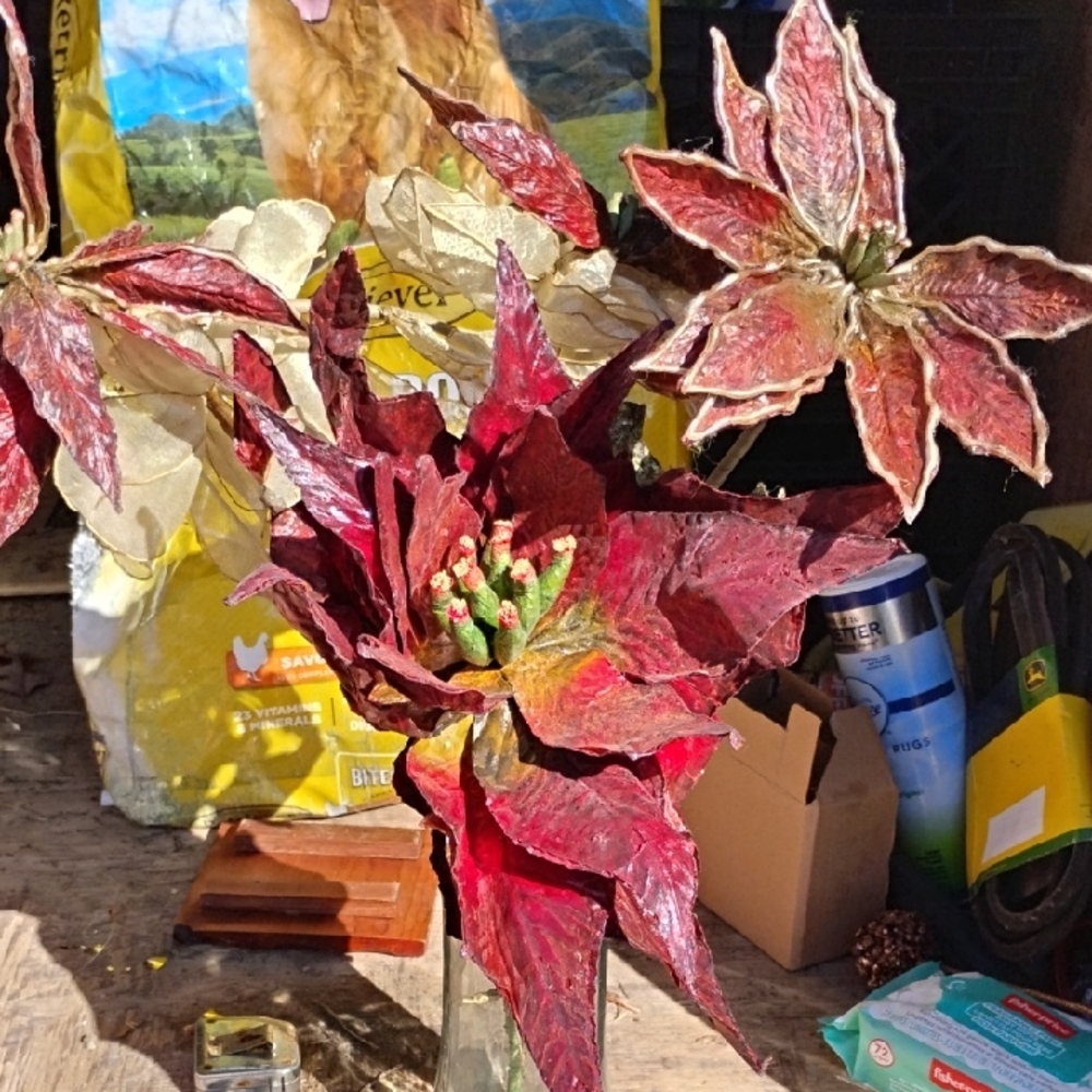 Red Poinsettia Floral Spray - Festive Holiday Accent